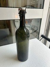 B VECCHIA BOTTIGLIA FIN 800 TAPPO ERMETICO CERAMICA VETRO VERDE SCURO OLD BOTTLE