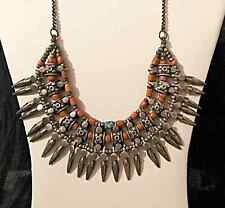 Antica collana etnica Tibetana da Ladakh corallo turchese e argento 42x5cm 154g