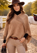 Poncho donna maglione frange