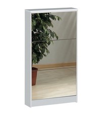 SCARPIERA BIANCA CON 3 ANTE A SPECCHIO, 62X114X18 CM