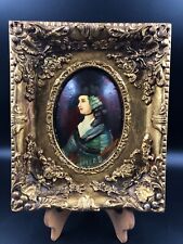 Quadro vintage olio sulla ceramica ritratto volto donna in ovale