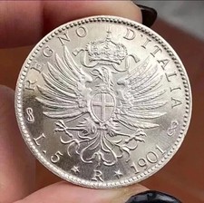 REGNO D'ITALIA 5 LIRE 1901 AQUILA SABAUDA FALSO DA STUDIO FONDI A SPECCHIO