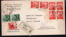 1950 Raccomandata per Messina con Democratica lire 1 x 2 + lire 3 + lire 10 x 6.
