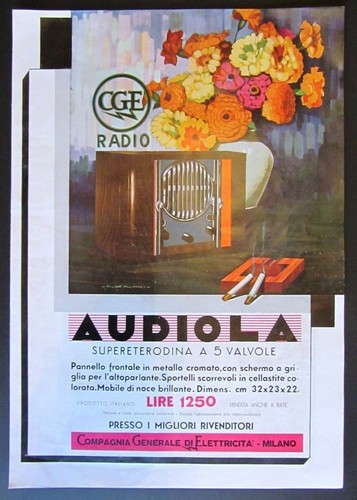 Pubblicità 1934 radio audiola - pubblicità,