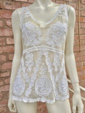 Ermanno Scervino Top Beige Lace Embroidery Chic Italian Flair Elegant Size 42 SM