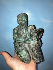 Statua scultura giadeite cinese molto grande pietra giada verde matrice smeraldo