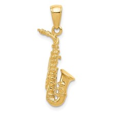 14k Yellow Gold 3-D Saxophone Pendant 1.56g, L-25mm, 12mm for Mom