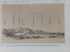 Fine 800. Litografia in bicromia Anfiteatro Morenico Lago Iseo Brescia