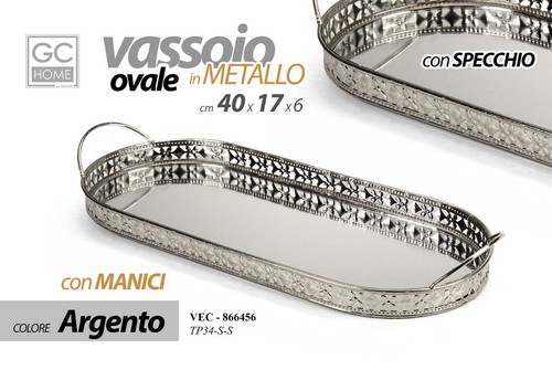 Vassoio ovale metallo manici - vassoio,