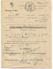 G35 - Buono Ufficio Economato Municipio di Bari su carta bollata 26.9.1945