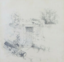 ANTICO DISEGNO VEDUTA CASA DI CAMPAGNA QUADRO MATITA SU CARTA BM53.5b