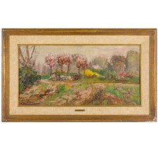 CARLO AIMETTI (1901-1980) Quadro Dipinto  Parco di Lambrate OLIO SU TAVOLA 1960