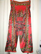 PANTALONI JAIPUR HAREM ROSSO PALAZZO ALADIN TURCA RAYON SATIN ETNICO YOGA PUMP 