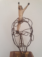 Scultura Surrealista Volto Jean Pierre Alaux Cristo In Croce In Osso