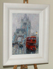 LANA OKIRO (Ucraina) Dipinto Olio Bus di Tower Bridge, Londra - Cornice Galleria