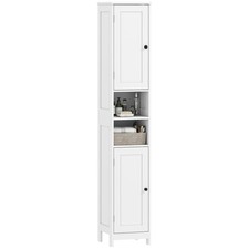 HOMCOM Mobile Alto Bagno con 2 Ripiani Aperti e 2 Armadietti in Legno Bianco