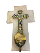 Acquasantiera cloisonnet smalti turchesi su bronzo Francia XIX secolo