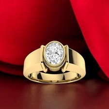 Anello da uomo con diamanti taglio ovale in oro giallo 18 kt coltivato in...