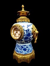 Antique Clock French Porcelain Hand Painted Delft Brocot Bell Striking Large
