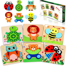 6 Pezzi Puzzle Legno - Giochi Montessori Educativi per Bambini 1-3 Anni - Set Gi