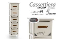 MOBILE CASSETTIERA IN LEGNO BIANCO 5 CASSETTI DECORATI 26*32*98 CM EDT-809347