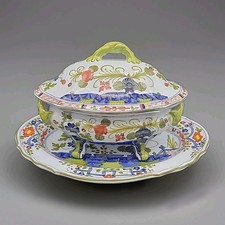 Cantagalli Garofano Italy Three pc Faenza Soup Tureen/Lid/Plate Blue Carnation