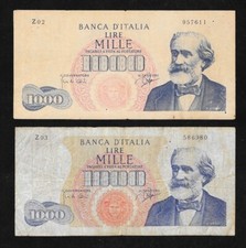 ITALIA - COPPIA BANCONOTE LIRE 1000 G. VERDI 1962 SERIE SOSTITUTIVE Z02 e Z03