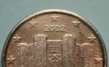 MONETA DA 1 CENTESIMO REP. ITALIANA ANNO 2002 VARIANTE DI CONIO BUCCIA D'ARANCIA