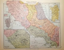 ITALIA CENTRALE SARDEGNA CORSICA carta geografica storica 1956 De Agostini