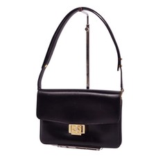 Borsa a mano Launer London in pelle di vitello nera tracolla ferramenta oro 24 cm vintage