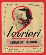 ETICHETTA D'EPOCA LIQUORE VERMOUT BIANCO LEVRIERI FIRENZE N°108 VINTAGE