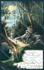 Cartolina Artista Firmata Signora Coppia Papermoon Gnomo Fata Serie 870 TW2432