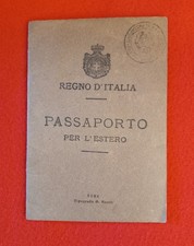 DOCUMENTO D'EPOCA PASSAPORTO REGNO D'ITALIA 1926 con MARCHE DA BOLLO Originale