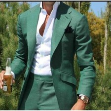 Uomo Verde Abito Slim Fit 2 PC