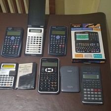 Lotto lavoro 8x calcolatrici vintage SCIENTIFICHE, SANYO | CASIO | NITIDE | TEXAS #D