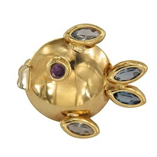 Spilla da Giacca in ORO Giallo 18 kt 750 Pesce Palla Pesciolino da Donna