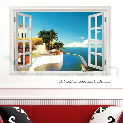 Sticker murale finestra mare - murale,