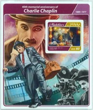 A1062 - MALDIVE, ERRORE, IMPERFETTO, Foglio ricordo: 2017, Charlie Chaplin, Cinema