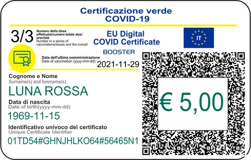 Green pass tessera card in - pass,