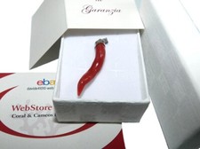 Ciondolo Corallo Rosso in Big HorN di Pietra Preziosa Oro 18k e 750 Naturale d'Italia