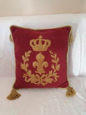 Cuscino reale con corona d'orata ricamata , cuscino Decorativo ConNappe Vintage 