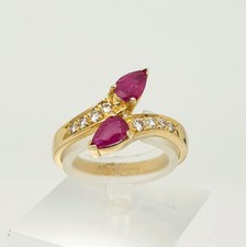 Anello in oro giallo 18 Kt 750 diamanti 0,20 ct e rubini -701/VE-