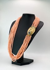 Collana Corallo Rosa Oro Giallo 18 Kt Multi Filo