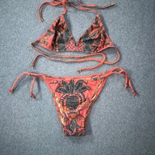 Bikini donna pin up stelle perline ananas perizoma grande intrecciato corallo finto scamosciato