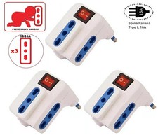 SET 3 ADATTATORE TRIPLA SPINA 16A AD ANGOLO + INTERRUTTORE  PRESE BIPASSO UNIV.