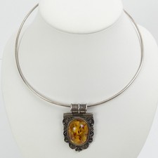 COLLANA CIONDOLO AMBRA COLLARETTE ARGENTO STERLING - 40,3 GRAMMI