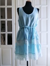 Abito donna lino Positiamo leggero estivo svasato pizzo sangallo, tg. L / 44 IT