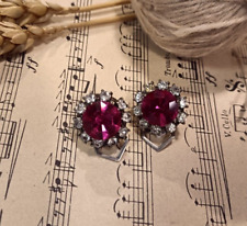 Orecchini VINTAGE di bigiotteria - a clip - anni '60 ARGENTO E STRASS ROSA