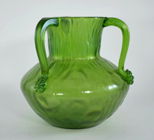 ANTICO VASO TRE MANICI ART NOUVEAU PALME KONIG VETRO VERDE c1900