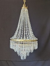 Lampadario antico vintage grande ottone e cristalli impero francese plafoniera 